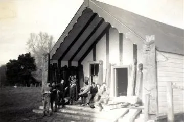 Group in porch at 'Hikurangi', Papawai: Photograph