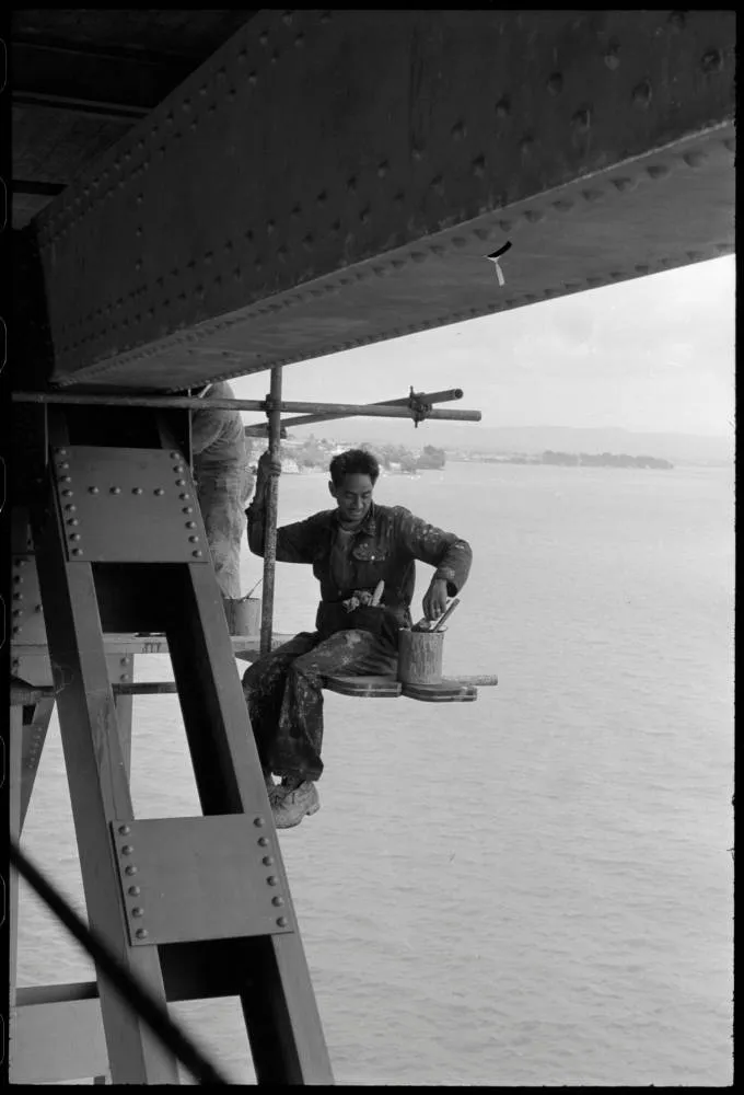 Painting the Auckland Harbour Bridge, 1960
