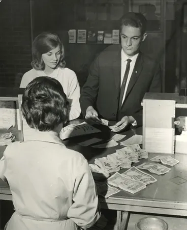 Image: Training for decimal currency; Bank of New Zealand; ca. 1967