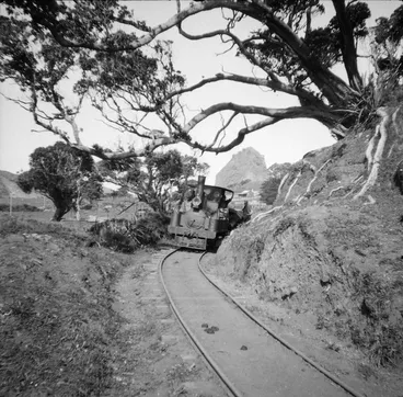 Image: Locomotive hauling logs, Piha