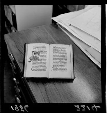 Image: Alexander Turnbull Library MSR05 (Boethius, works, including De Musica) illuminated page with dragon, 'Book handwritten by monks 800 years ago'