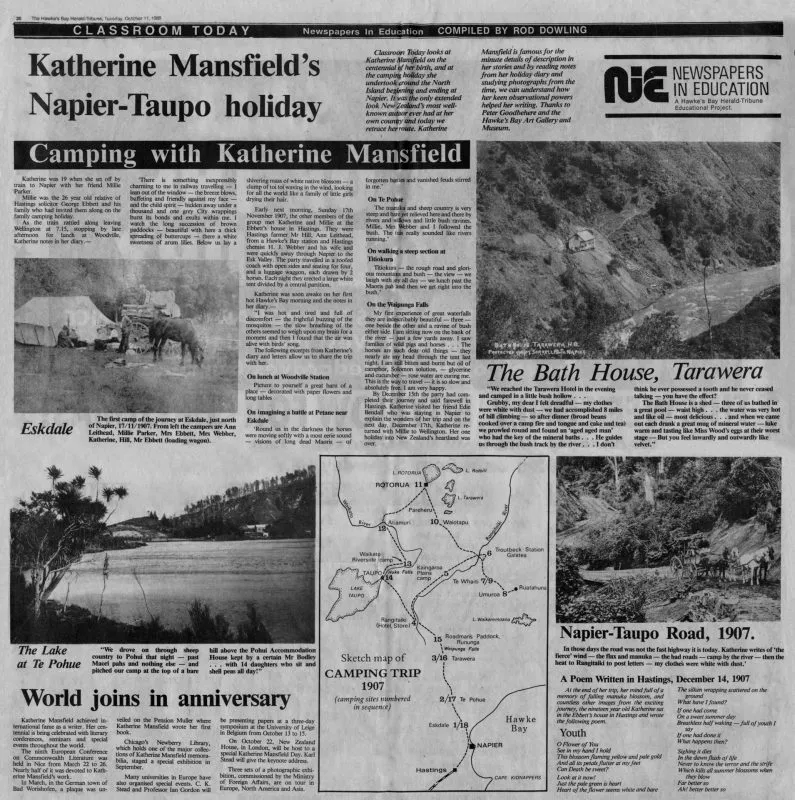 Newspaper Article 1998 – Katherine Mansfield’s Napier-Taupo holiday (The Hawke's Bay Herald-Tribune)