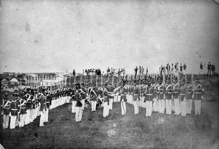 Detachment of the 65th Regiment on parade on Mount Eliot, New Plymouth