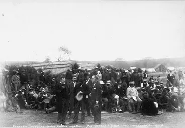 Image: Beattie & Sanderson, 1897-1900 : Prime Minister John Seddon, Maori King Mahuta Tawhiao, and others during a Maori land meeting at Wahi Pa, Waikato