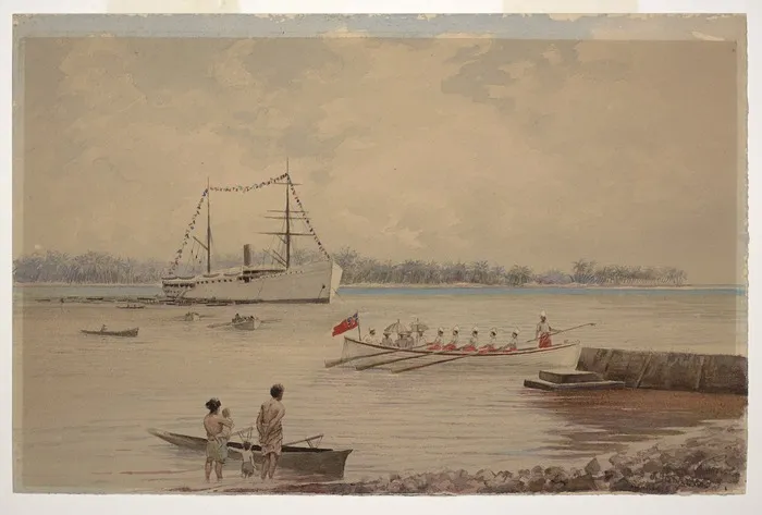 Strong, Joseph Dwight, 1852-1899 :Landing at Apia, Samoa, August 1892 / J. D. Strong.