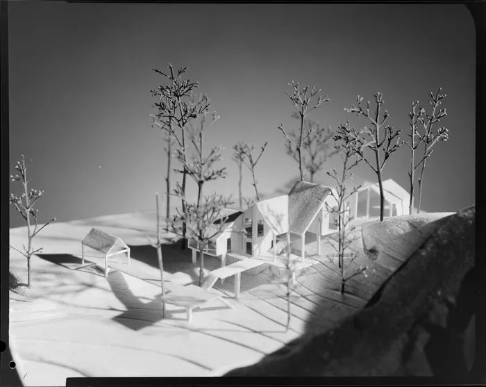 Balsa model of Aniwaniwa Visitor Centre, designed by John Scott