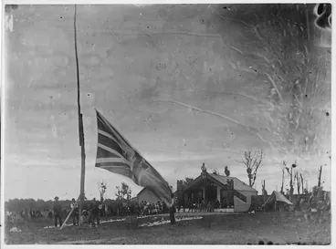 Image: Kikopiri meeting house, Muhonoa West Road, Levin, and flag