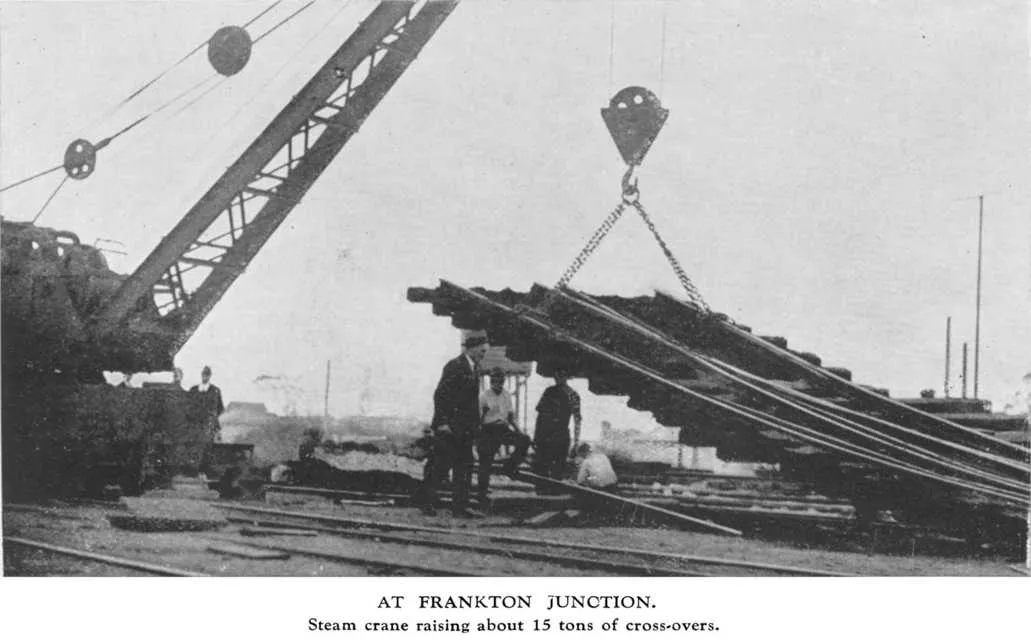 At Frankton Junction. — Steam crane raising about 15 tons of cross-overs