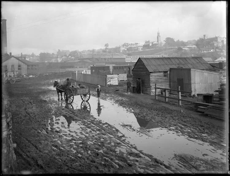 Railway yards, Mechanics Bay, Parnell, 1909