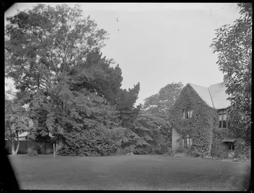 Image: Second master's house, covered in ivy and trees alongside, Christ's College, Christchurch