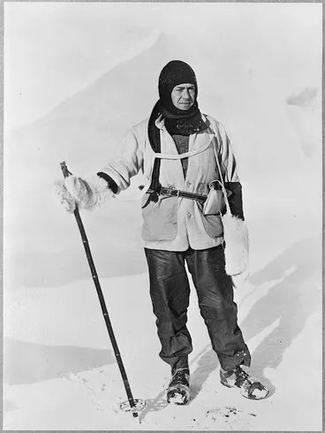 Image: Captain Scott standing at the ice crack during the British Antarctic Expedition of 1911-1913