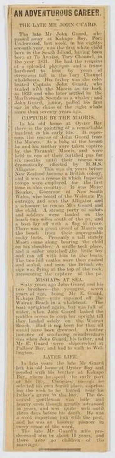 Image: An adventurous career. The Late Mr John Guard