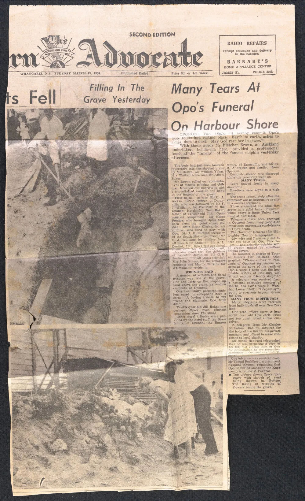 Many tears at Opo's funeral on harbour shore