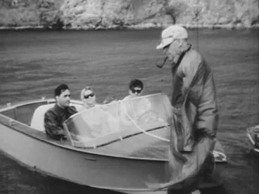 Jack Brabham tries out the jet boat, 1960 Image: Jack Brabham tries out the jet boat, 1960