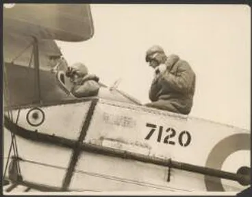 Image: Charles Kingsford Smith and Charles Ulm in the cockpit of the Bristol Tourer biplane 7120, Christchurch, New Zealand, September 1928