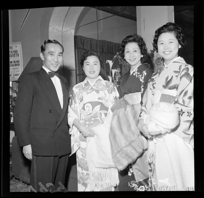 Mr and Mrs Hori, Mrs Ishiguro and Miss Asako Ishiguro at the opening of Madame Butterfly, Opera House, Wellington