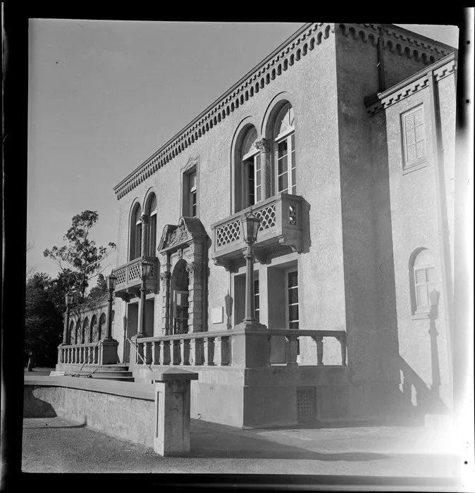 View of the Blue Bath stone building, Rotorua, Bay of Plenty