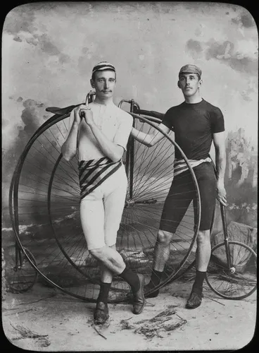 Image: J. E. Fenlon and E. Mayes with penny-farthings