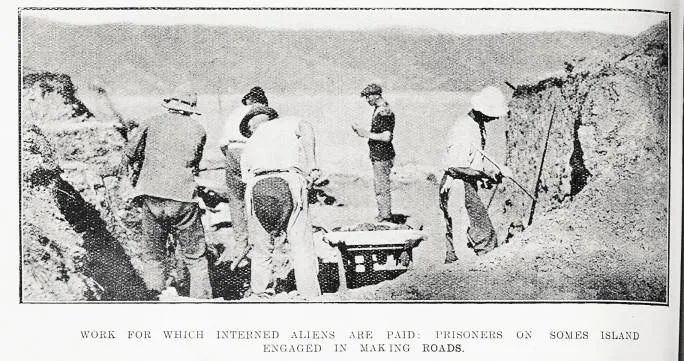 Work for which interned aliens are paid: prisoners on Somes island engaged in making roads