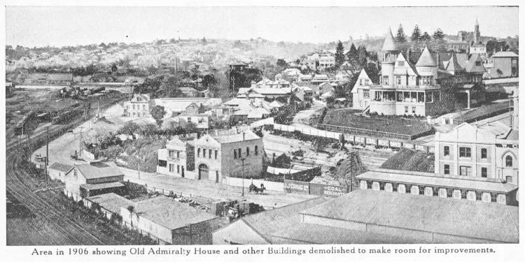 Railway yards and Admiralty House, Auckland Central, 1906