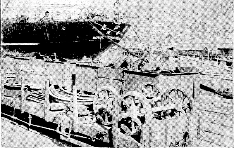M. Grant. Photo. REMAINS OF EARLY ROLLIiNG STOCK EXPORTED.—lncluded amongst the scrap metal exported Io Japan by the Railway Department, and at present being loaded on the Koyo Maru at' Lyttelton,- are railway wheels dated 1865, once running on the Christchurch-Ferrymead line, the earliest railway line . . . ■ in- the Dominion. . . . ■ . . t • , (Evening Post, 05 October 1934)