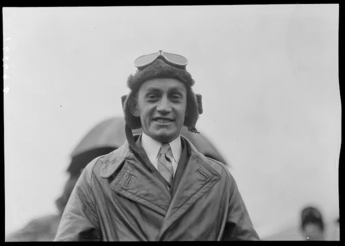 Arrival of the Southern Cross at Wellington, possibly Trentham. Navigator H A Litchfield