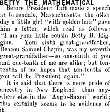 Image: BETTY THE MATHEMATICAL. (Clutha Leader 16-7-1912)