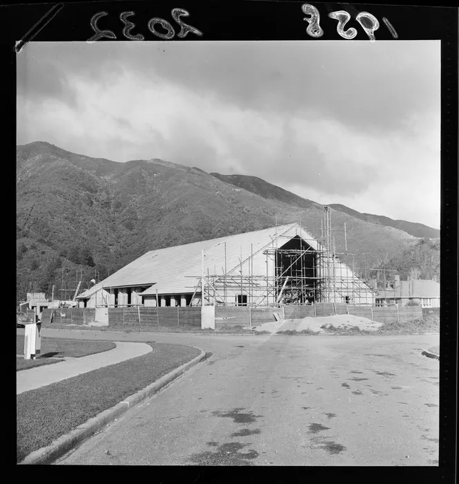 A modern Maori meeting house being constructed at Waiwhetu, Lower Hutt