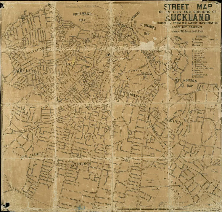 Street map of the city and suburbs of Auckland compiled from the latest information