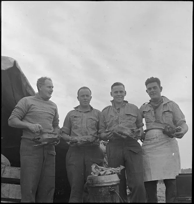 Cooks with turkeys for Christmas dinner at Sirte, Libya, World War II
