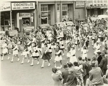Marching Girls, as part of Palmerston North 75th Jubilee Celebrations Image: Marching Girls, as part of Palmerston North 75th Jubilee Celebrations