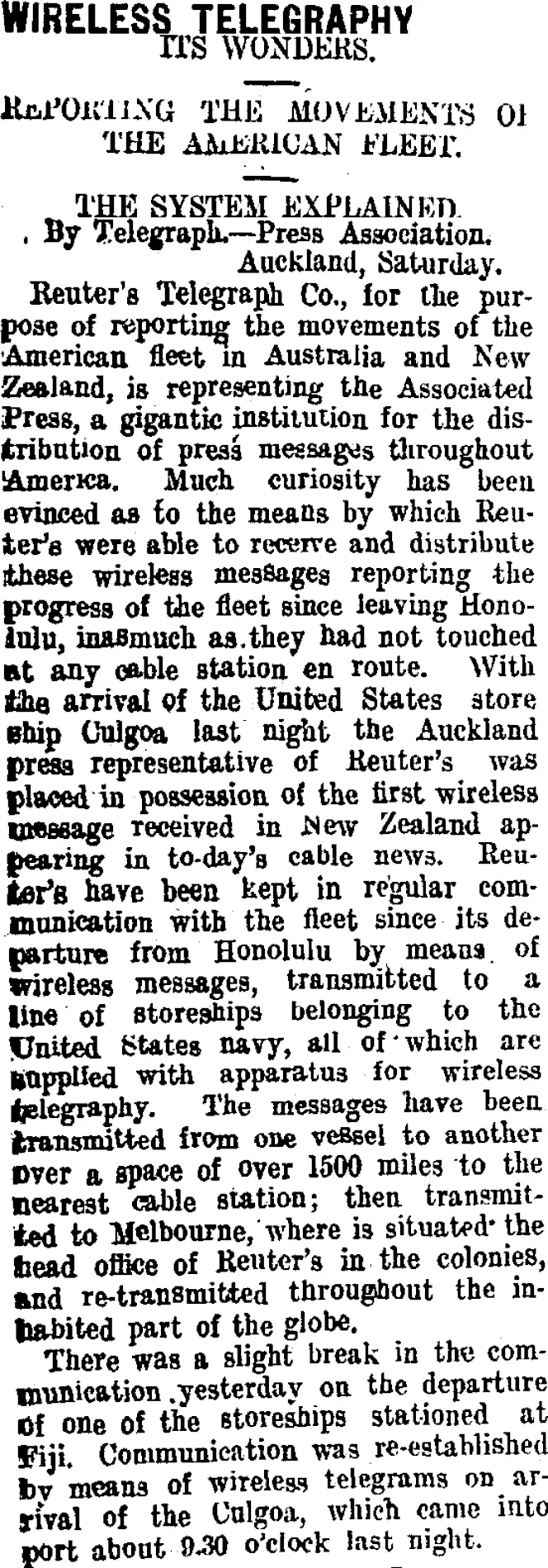 WIRELESS TELEGRAPHY. (Taranaki Daily News 10-8-1908)