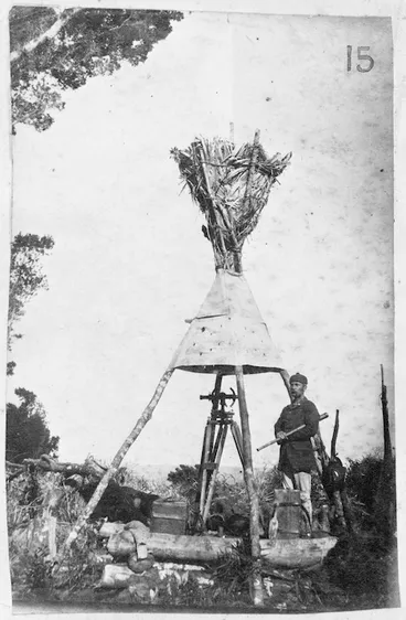Image: Lawrence Cussen at the trig station, Maraetaua, Waitomo County