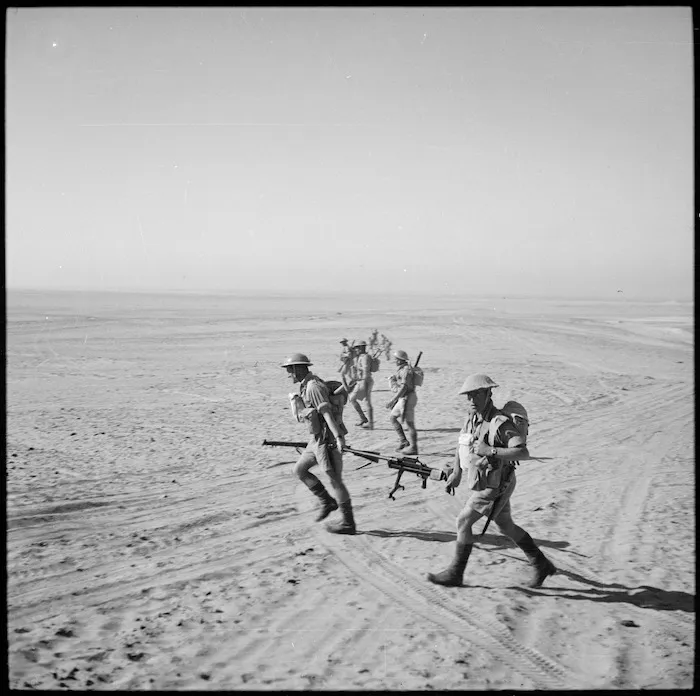 Infantry advancing in open formation manoeuvres, Maadi