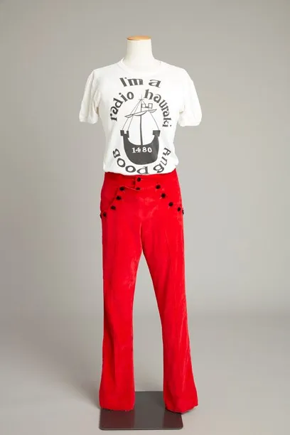 Radio Hauraki t-shirt red trousers