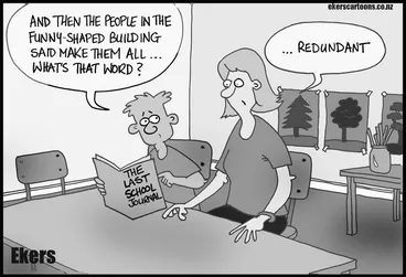 Image: Ekers, Paul, 1961-:"And then the people in the funny shaped building said make them all...what's that word?" 6 September 2013
