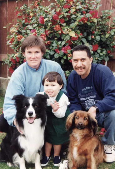Image: Maureen and Riki Samuel with their daughter Aroha and prizewinners from the Tux National Dog Show.