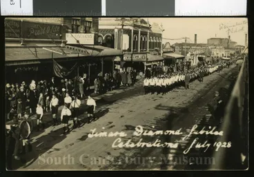 Timaru Main School Pupils Leading The Diamond Jubilee Procession 1928 Image: Timaru Main School Pupils Leading The Diamond Jubilee Procession 1928