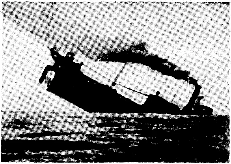 A spectacular photograph, made through the periscope of the United States. submarine Wahoo, showing a torpedoed Japanese ship as it started to go to the bottom of the' Pacific. The Wahoo, commanded by Lieut.-Commandcr Dudley ■W. Martin, is credited with sinking eight Jap ships in a recent patrol. (Evening Post, 10 June 1943)