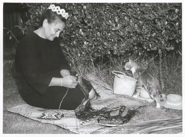Mrs. Witerina Harris taniko weaving, 1965