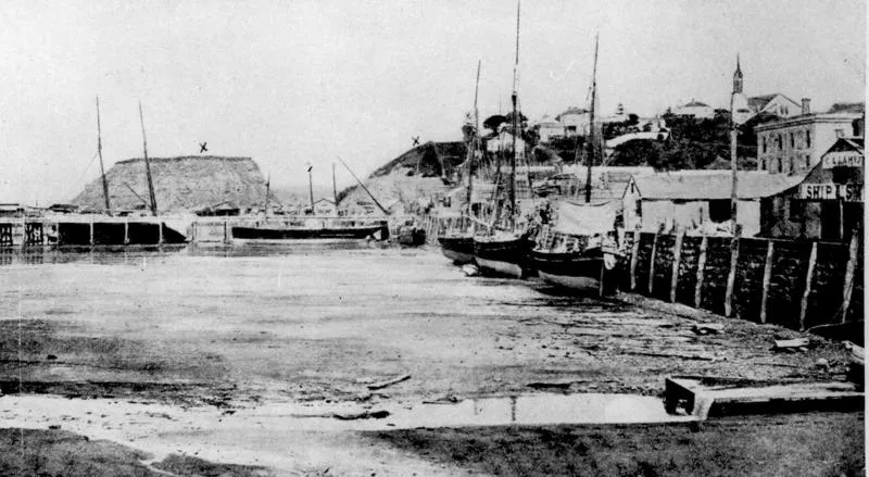 Winstone's relationship with Auckland City: 1876 Customs St East showing Fort Britomart, Auckland