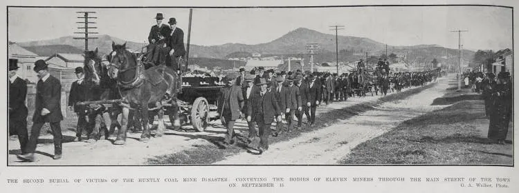 The second burial of victims of the Huntly coal mine disaster