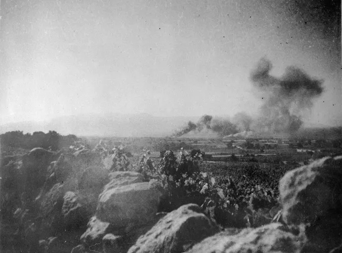 E K S Rowe (photographer) : Fires at Maleme aerodrome, Crete (taken from a distance)