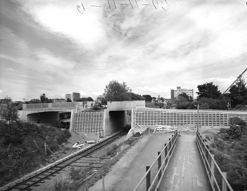 Construction of the River Road overpass 1965