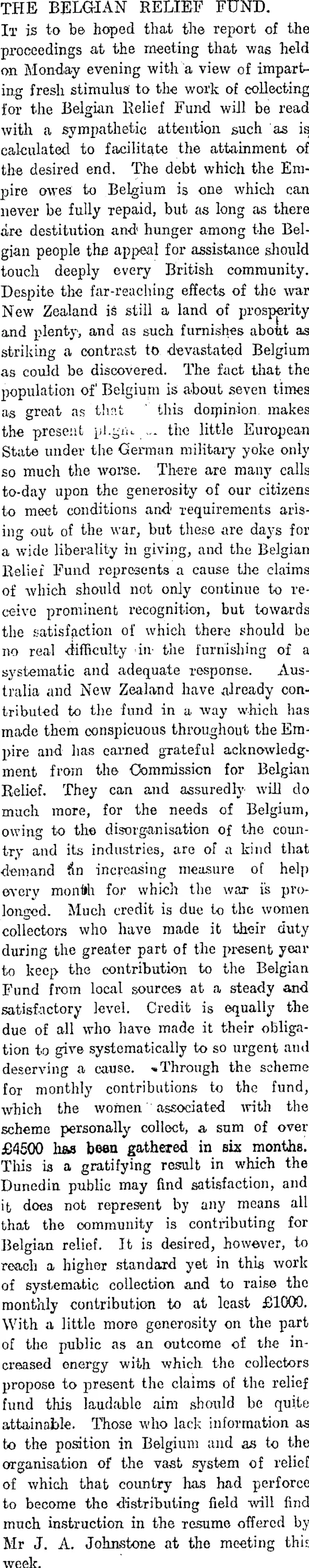 THE BELGIAN RELIEF FUND. (Otago Daily Times 3-11-1915)