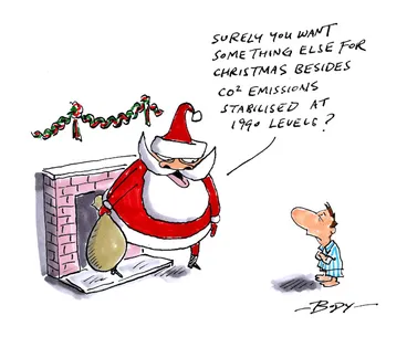 Image: "Surely you want something else for Christmas besides C02 emissions stablised at 1990 levels?" 24 December 2009