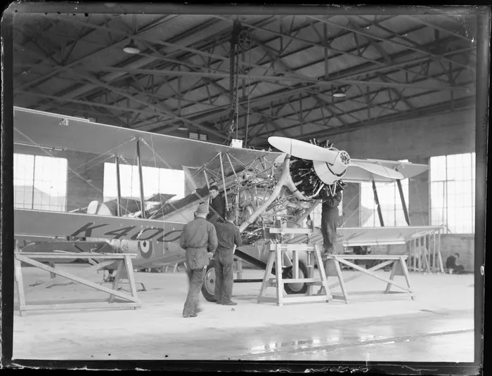 Royal New Zealand Air Force base, Hobsonville. Fairey Gordon plane, in hangar