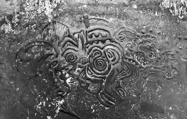 Image: Maori rock carvings in a cave at Waverley