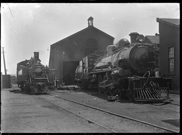 Image: Two steam locomotives, Petone railway workshops, Lower Hutt