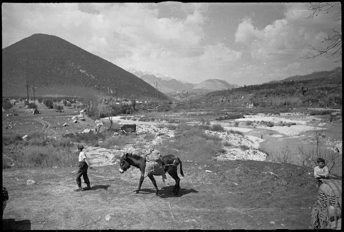 General view of the Volturno River showing New Zealand bivvies nearby, Italian Front, World War II - Photograph taken by George Kaye